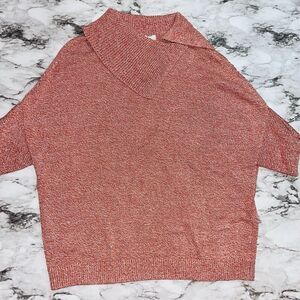 CABI Fold Over Cowl Neck Sweater Dolman Sleeves Knit Relaxed Orange Women Sm